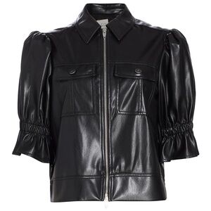 Cinq a Sept- Holly Faul Leather Puff Sleeve Jacket in Black size Large (NWT)